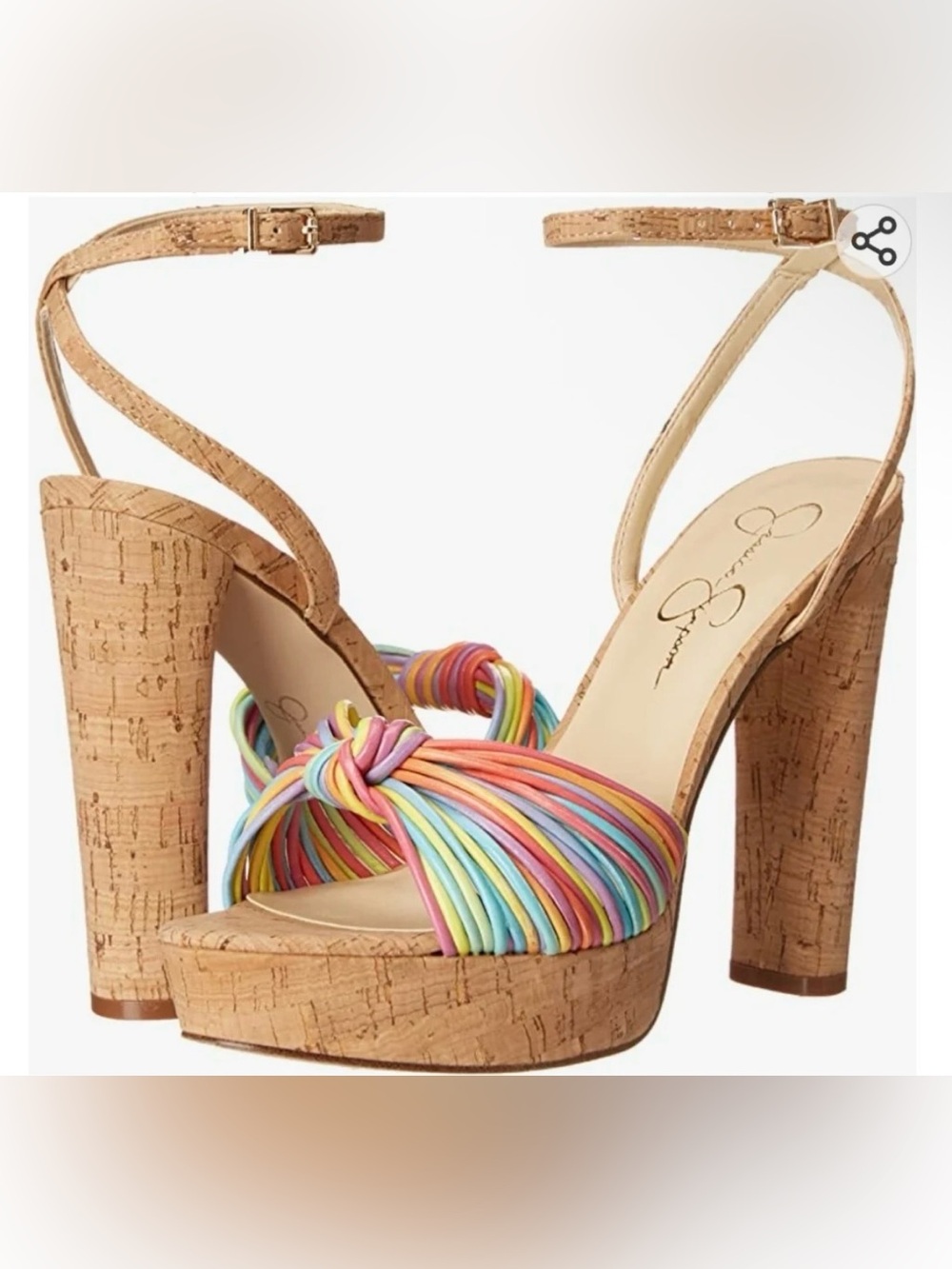 Jessica Simpson Immie Multicolor Strappy Cork Platform Heels Sandals